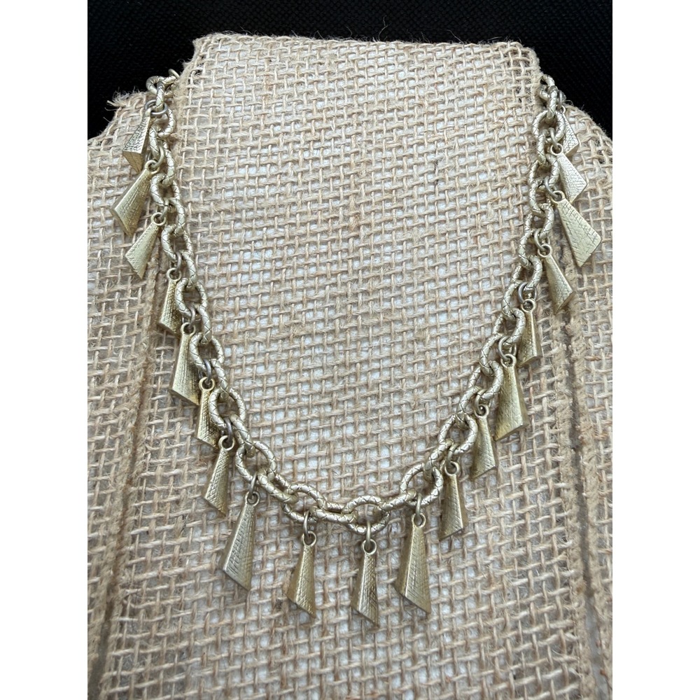 Lia Sophia Gold Tone Geometric Pyramid Charm Statement Necklace Textured Chain